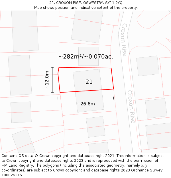 21, CROXON RISE, OSWESTRY, SY11 2YQ: Plot and title map