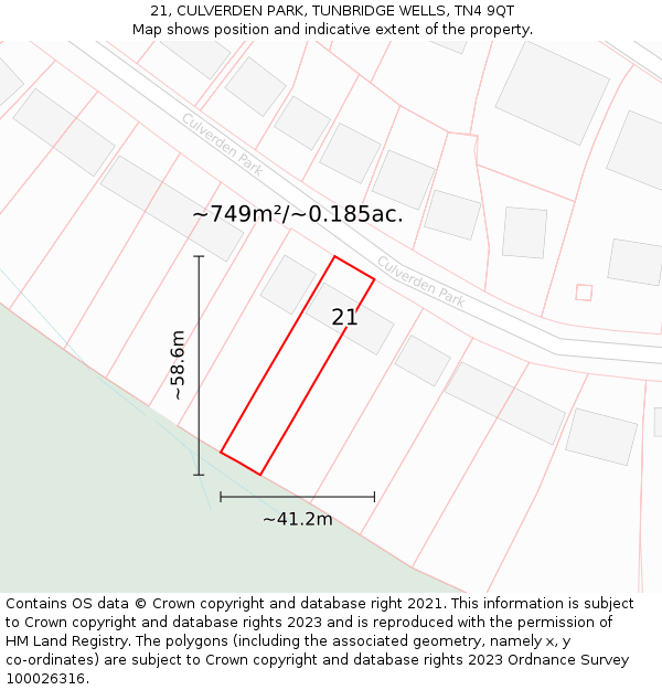 21, CULVERDEN PARK, TUNBRIDGE WELLS, TN4 9QT: Plot and title map