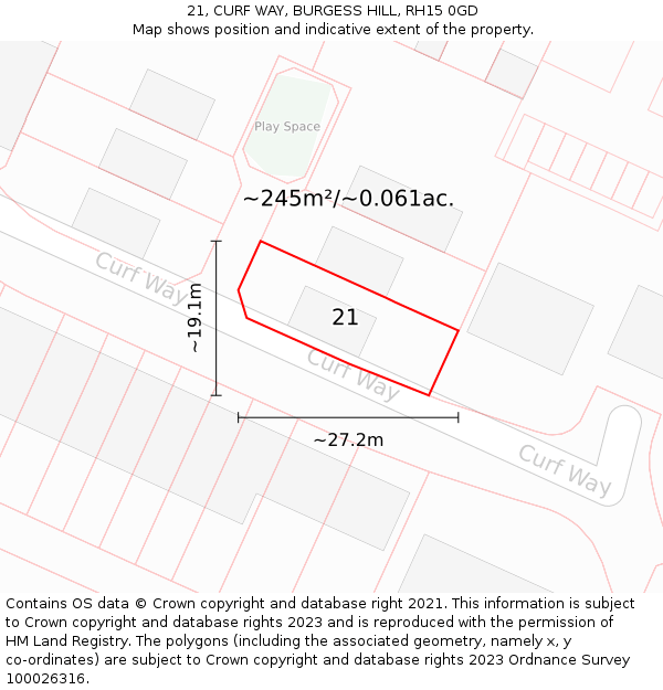 21, CURF WAY, BURGESS HILL, RH15 0GD: Plot and title map