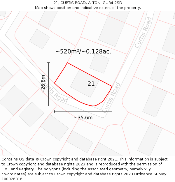 21, CURTIS ROAD, ALTON, GU34 2SD: Plot and title map