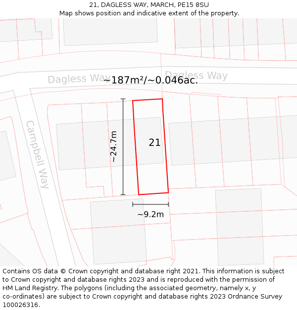 21, DAGLESS WAY, MARCH, PE15 8SU: Plot and title map