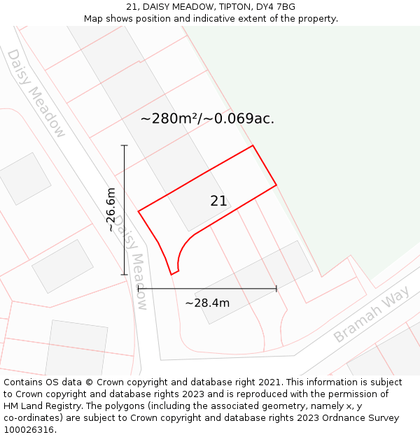 21, DAISY MEADOW, TIPTON, DY4 7BG: Plot and title map