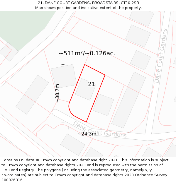 21, DANE COURT GARDENS, BROADSTAIRS, CT10 2SB: Plot and title map