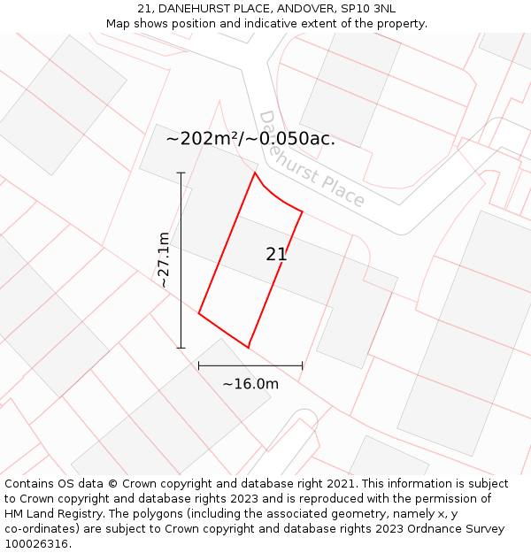 21, DANEHURST PLACE, ANDOVER, SP10 3NL: Plot and title map