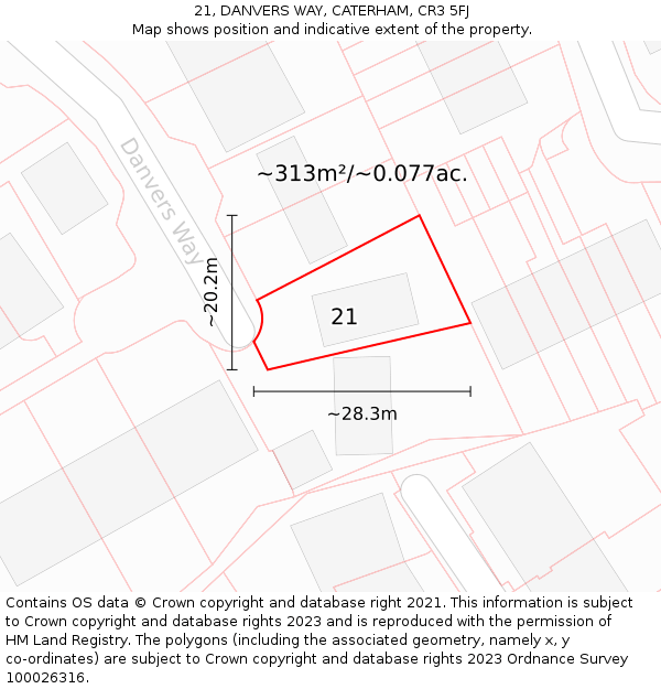 21, DANVERS WAY, CATERHAM, CR3 5FJ: Plot and title map