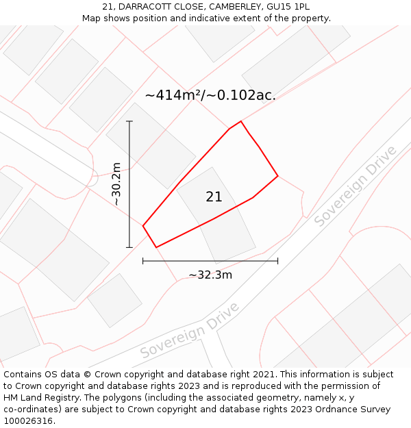 21, DARRACOTT CLOSE, CAMBERLEY, GU15 1PL: Plot and title map