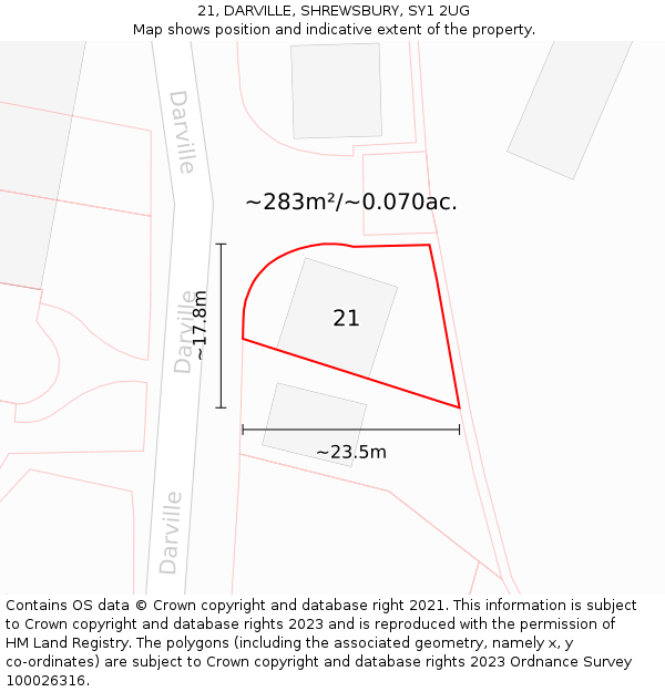 21, DARVILLE, SHREWSBURY, SY1 2UG: Plot and title map