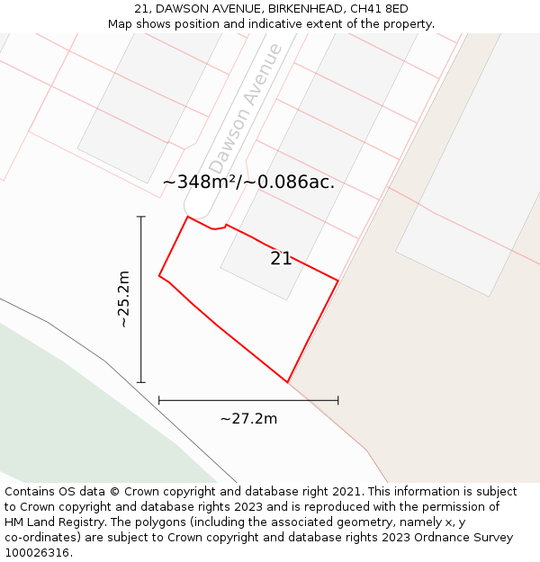 21, DAWSON AVENUE, BIRKENHEAD, CH41 8ED: Plot and title map