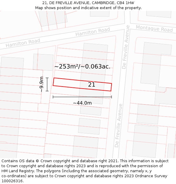 21, DE FREVILLE AVENUE, CAMBRIDGE, CB4 1HW: Plot and title map