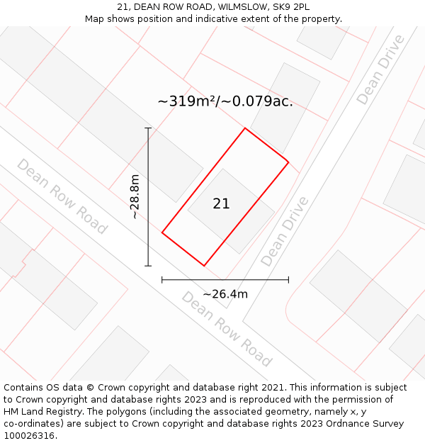 21, DEAN ROW ROAD, WILMSLOW, SK9 2PL: Plot and title map