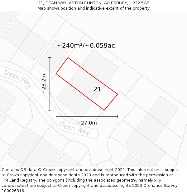 21, DEAN WAY, ASTON CLINTON, AYLESBURY, HP22 5GB: Plot and title map