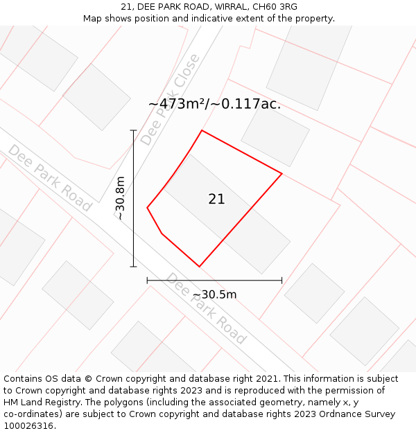 21, DEE PARK ROAD, WIRRAL, CH60 3RG: Plot and title map