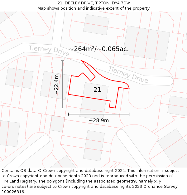 21, DEELEY DRIVE, TIPTON, DY4 7DW: Plot and title map