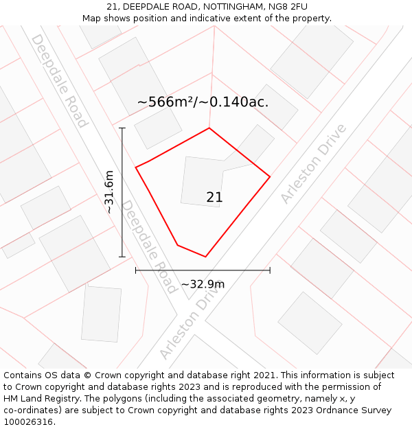 21, DEEPDALE ROAD, NOTTINGHAM, NG8 2FU: Plot and title map