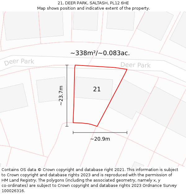 21, DEER PARK, SALTASH, PL12 6HE: Plot and title map