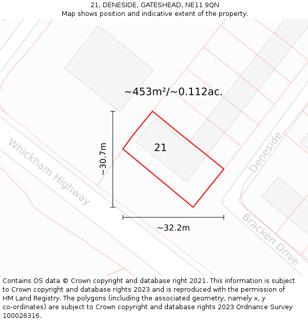 21, DENESIDE, GATESHEAD, NE11 9QN: Plot and title map