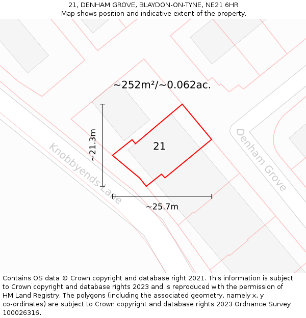 21, DENHAM GROVE, BLAYDON-ON-TYNE, NE21 6HR: Plot and title map