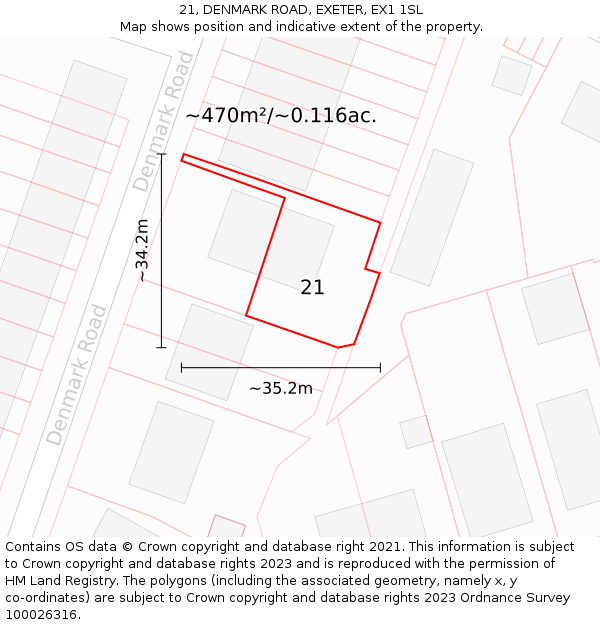 21, DENMARK ROAD, EXETER, EX1 1SL: Plot and title map