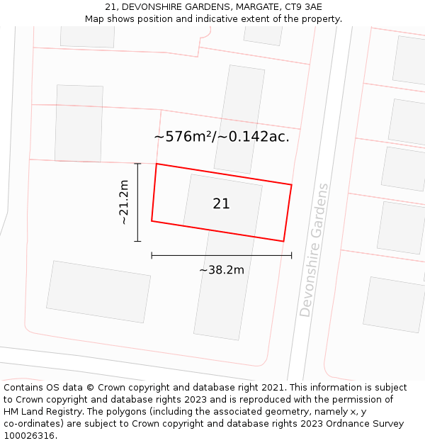 21, DEVONSHIRE GARDENS, MARGATE, CT9 3AE: Plot and title map