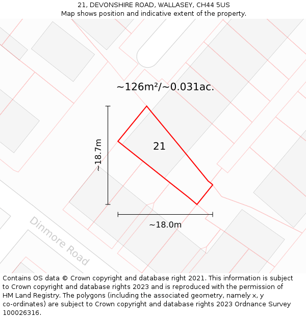 21, DEVONSHIRE ROAD, WALLASEY, CH44 5US: Plot and title map