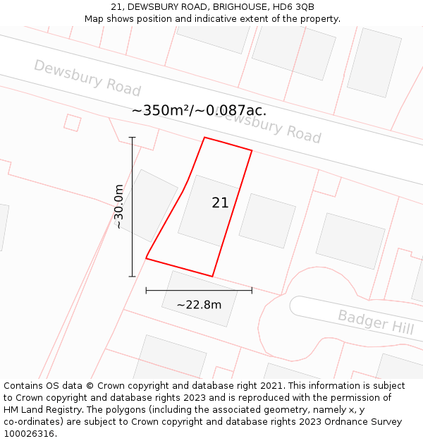 21, DEWSBURY ROAD, BRIGHOUSE, HD6 3QB: Plot and title map