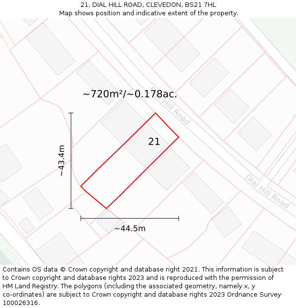 21, DIAL HILL ROAD, CLEVEDON, BS21 7HL: Plot and title map