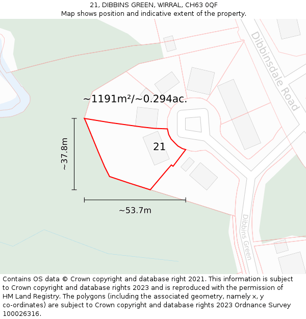 21, DIBBINS GREEN, WIRRAL, CH63 0QF: Plot and title map