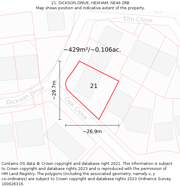 21, DICKSON DRIVE, HEXHAM, NE46 2RB: Plot and title map