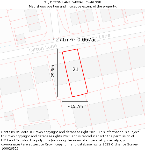 21, DITTON LANE, WIRRAL, CH46 3SB: Plot and title map