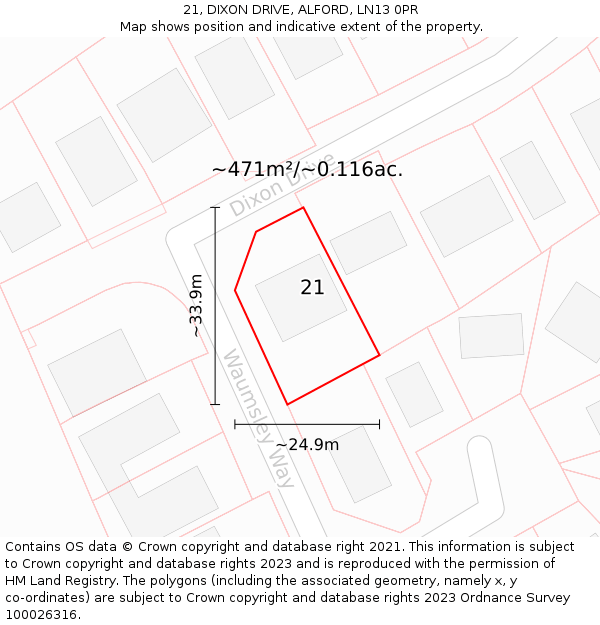 21, DIXON DRIVE, ALFORD, LN13 0PR: Plot and title map