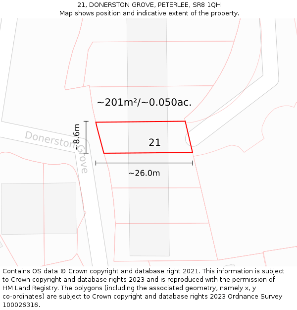 21, DONERSTON GROVE, PETERLEE, SR8 1QH: Plot and title map