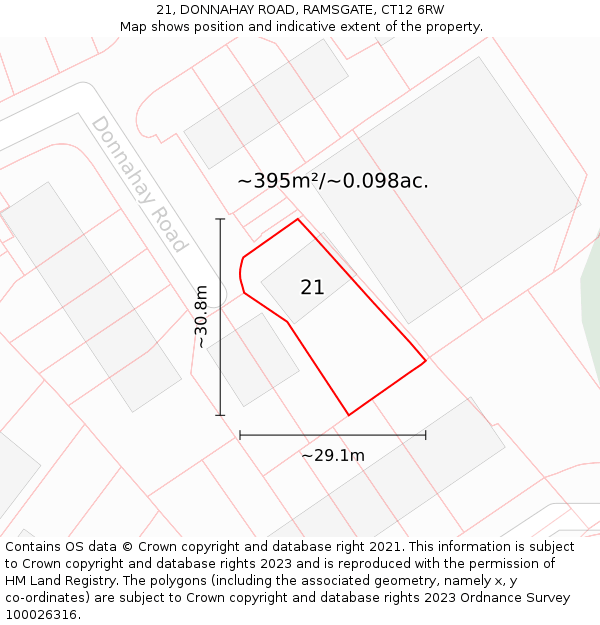 21, DONNAHAY ROAD, RAMSGATE, CT12 6RW: Plot and title map