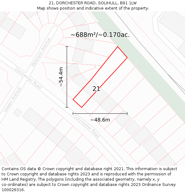 21, DORCHESTER ROAD, SOLIHULL, B91 1LW: Plot and title map