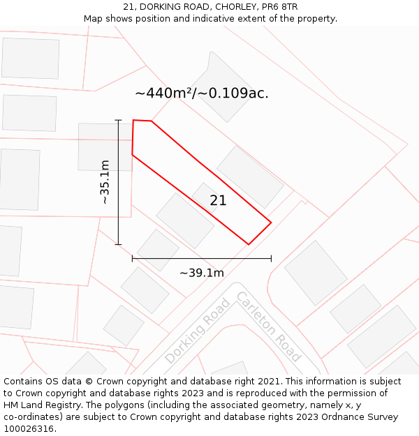 21, DORKING ROAD, CHORLEY, PR6 8TR: Plot and title map