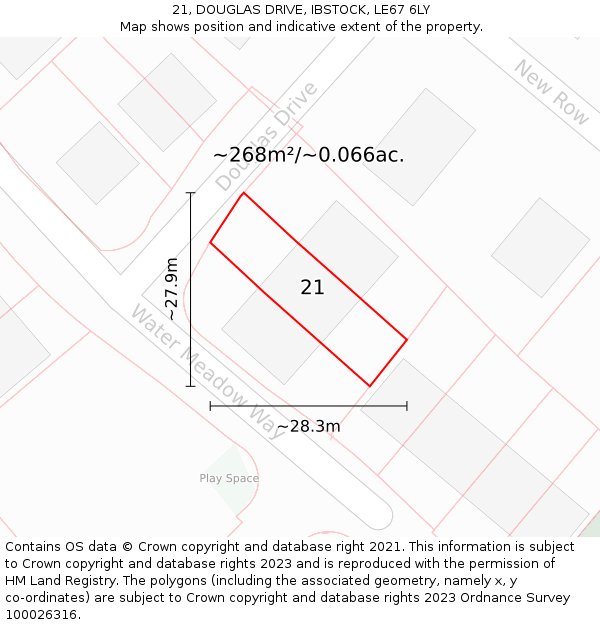 21, DOUGLAS DRIVE, IBSTOCK, LE67 6LY: Plot and title map