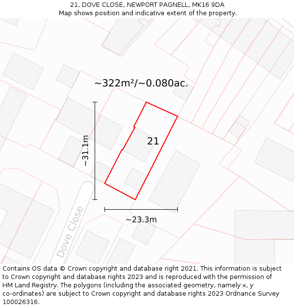 21, DOVE CLOSE, NEWPORT PAGNELL, MK16 9DA: Plot and title map