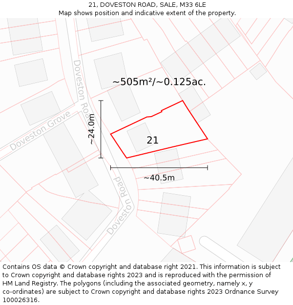 21, DOVESTON ROAD, SALE, M33 6LE: Plot and title map