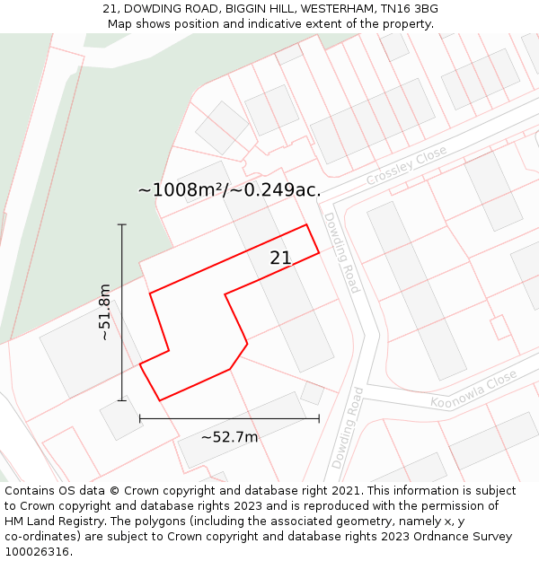 21, DOWDING ROAD, BIGGIN HILL, WESTERHAM, TN16 3BG: Plot and title map