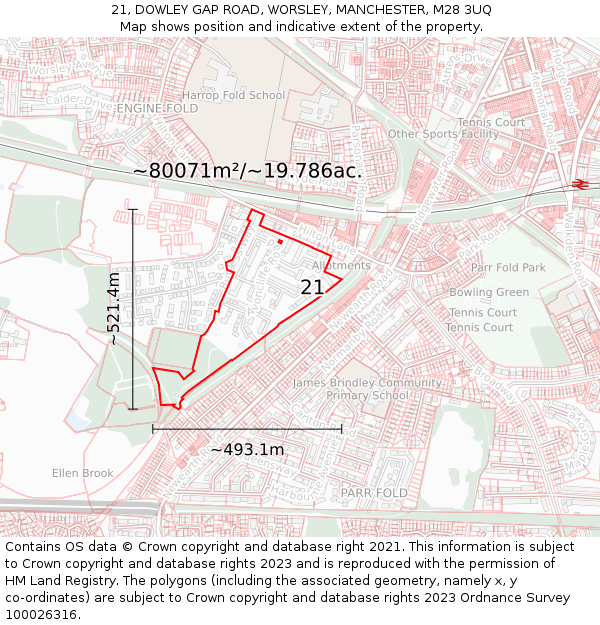 21, DOWLEY GAP ROAD, WORSLEY, MANCHESTER, M28 3UQ: Plot and title map