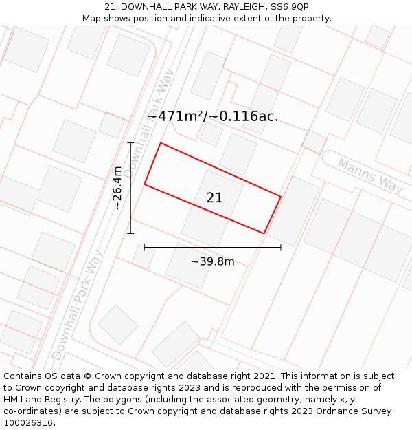 21, DOWNHALL PARK WAY, RAYLEIGH, SS6 9QP: Plot and title map