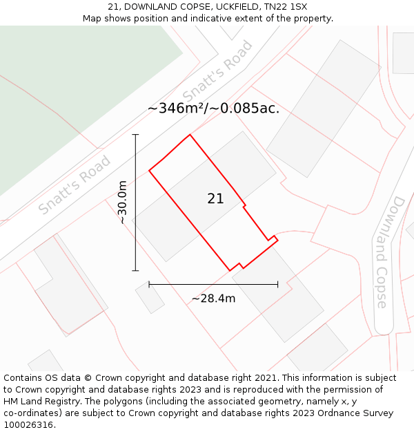 21, DOWNLAND COPSE, UCKFIELD, TN22 1SX: Plot and title map