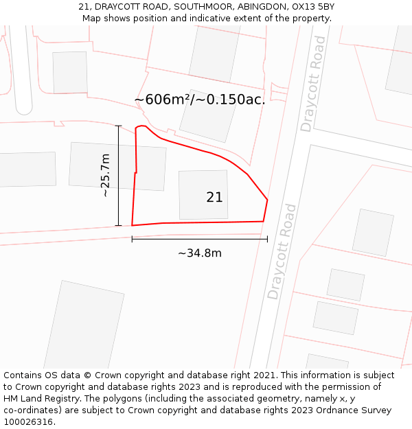 21, DRAYCOTT ROAD, SOUTHMOOR, ABINGDON, OX13 5BY: Plot and title map