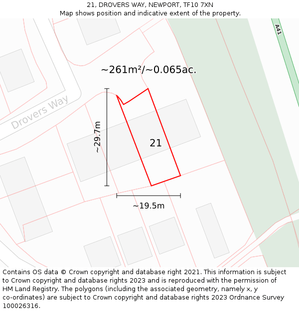 21, DROVERS WAY, NEWPORT, TF10 7XN: Plot and title map