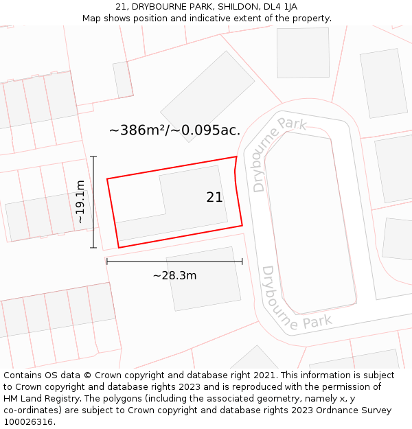 21, DRYBOURNE PARK, SHILDON, DL4 1JA: Plot and title map