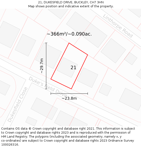 21, DUKESFIELD DRIVE, BUCKLEY, CH7 3HN: Plot and title map