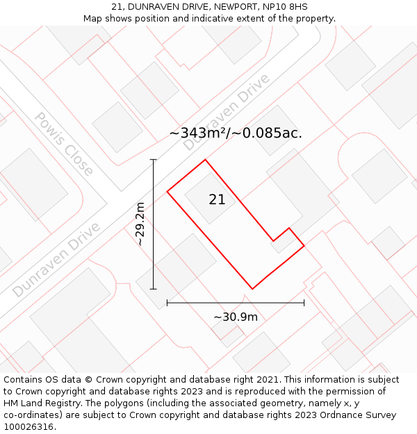 21, DUNRAVEN DRIVE, NEWPORT, NP10 8HS: Plot and title map