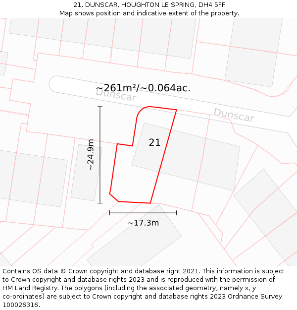 21, DUNSCAR, HOUGHTON LE SPRING, DH4 5FF: Plot and title map