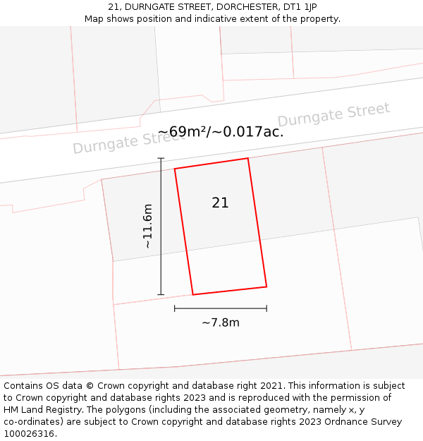 21, DURNGATE STREET, DORCHESTER, DT1 1JP: Plot and title map