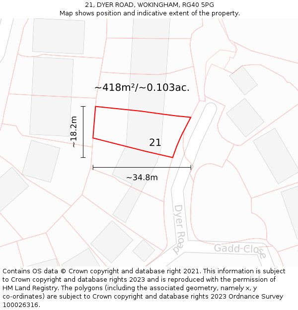 21, DYER ROAD, WOKINGHAM, RG40 5PG: Plot and title map