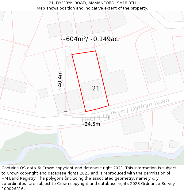 21, DYFFRYN ROAD, AMMANFORD, SA18 3TH: Plot and title map